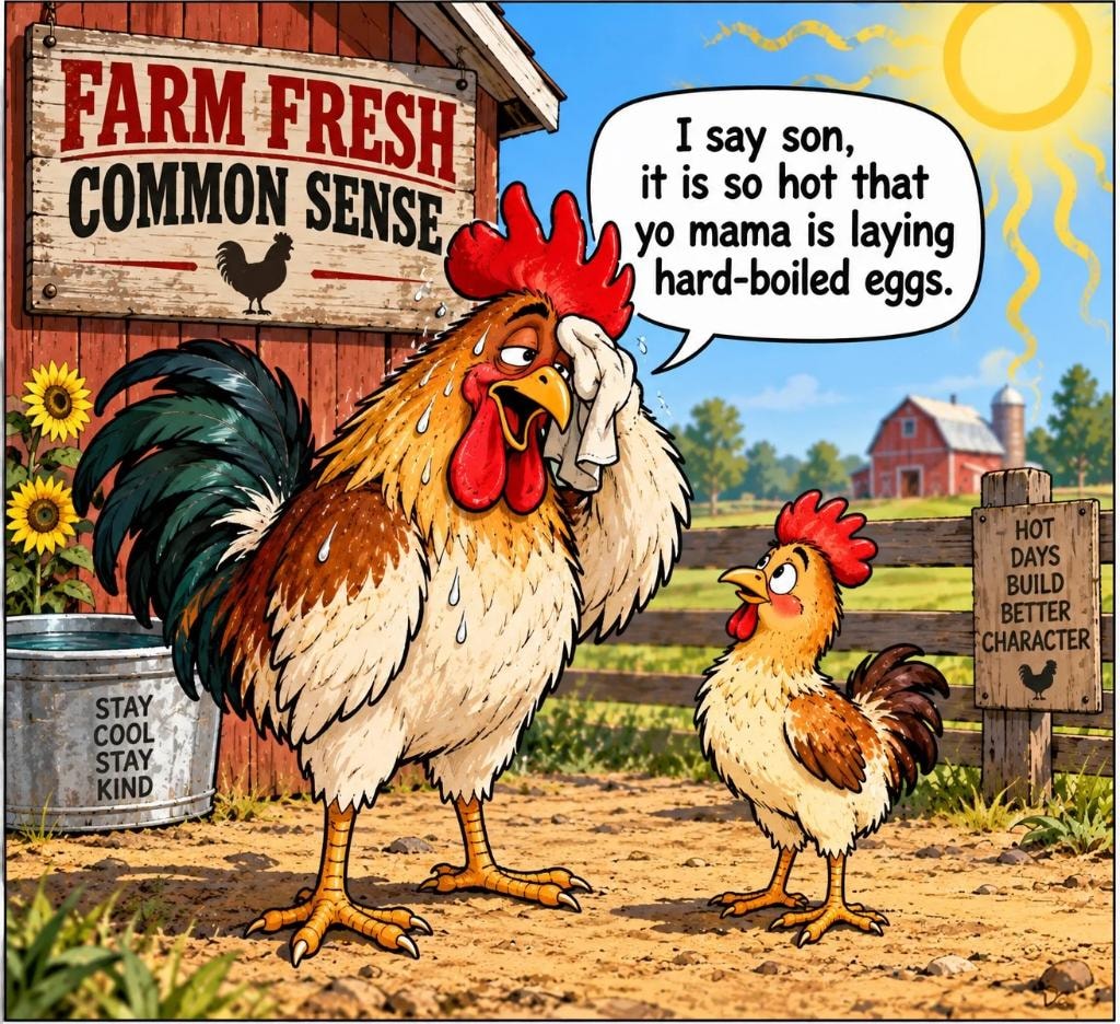 Farm Fresh Common Sense — rooster and chick cartoon