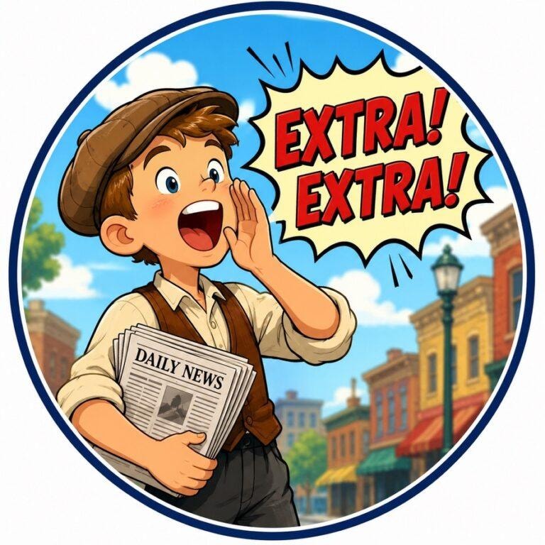 Extra! Extra! newsboy illustration